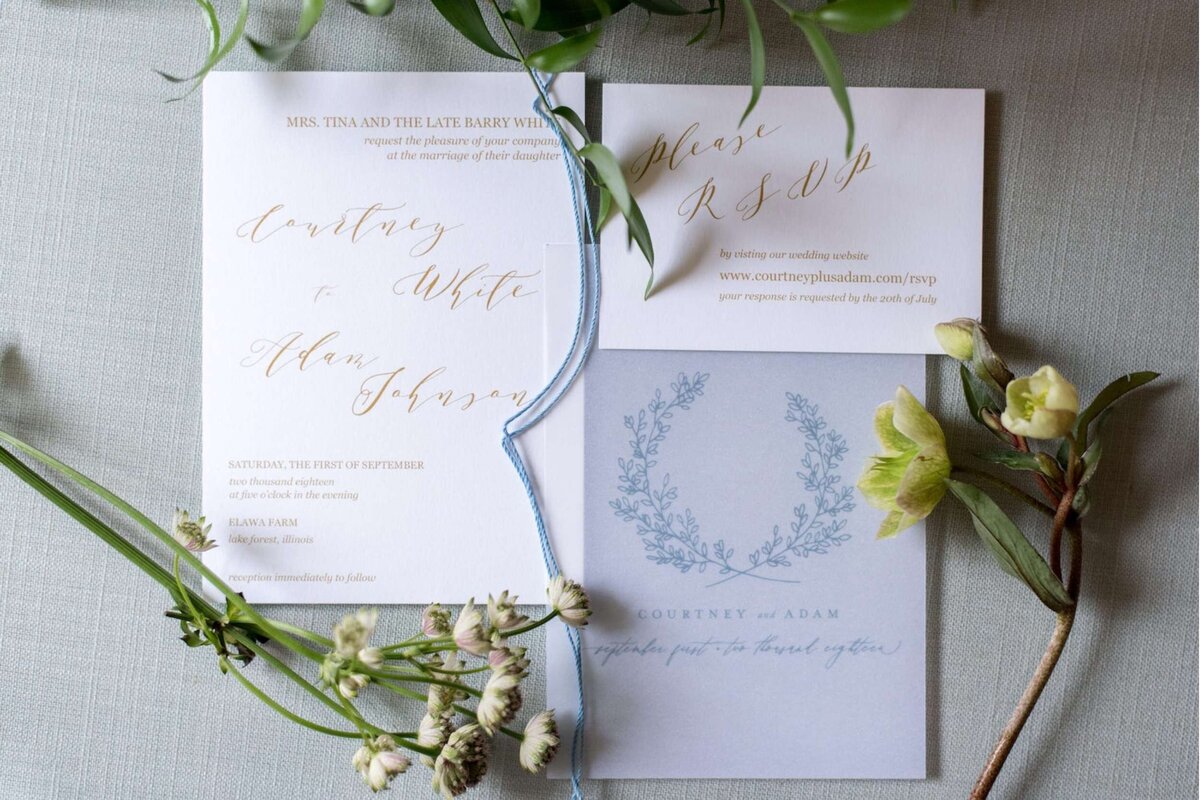 Garden inspired wedding invitation suite for a luxury Italian inspired Chicago North Shore wedding.