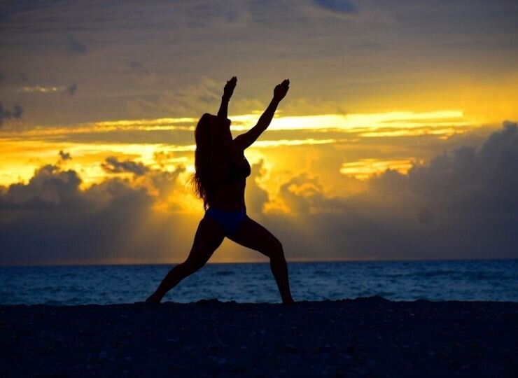 beautiful-women-beach-sunrise-florida-yoga-blue-yellow