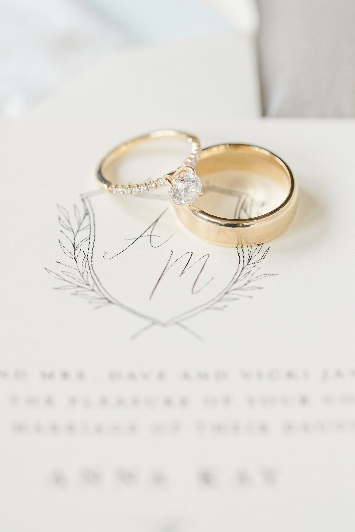 wedding rings on classic invitation at ohio wedding