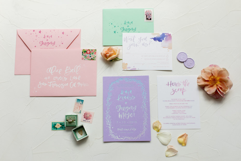 Playful+rainbow+wedding+invitations