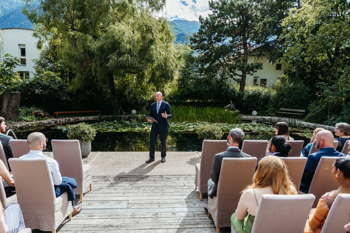 vegan wedding ceremony on natural pond dock