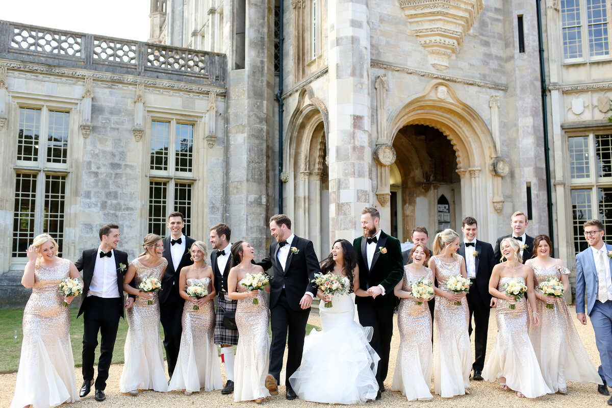 guests-line-up-for-photograph-at-luxury-wedding-in-buckinghamshire