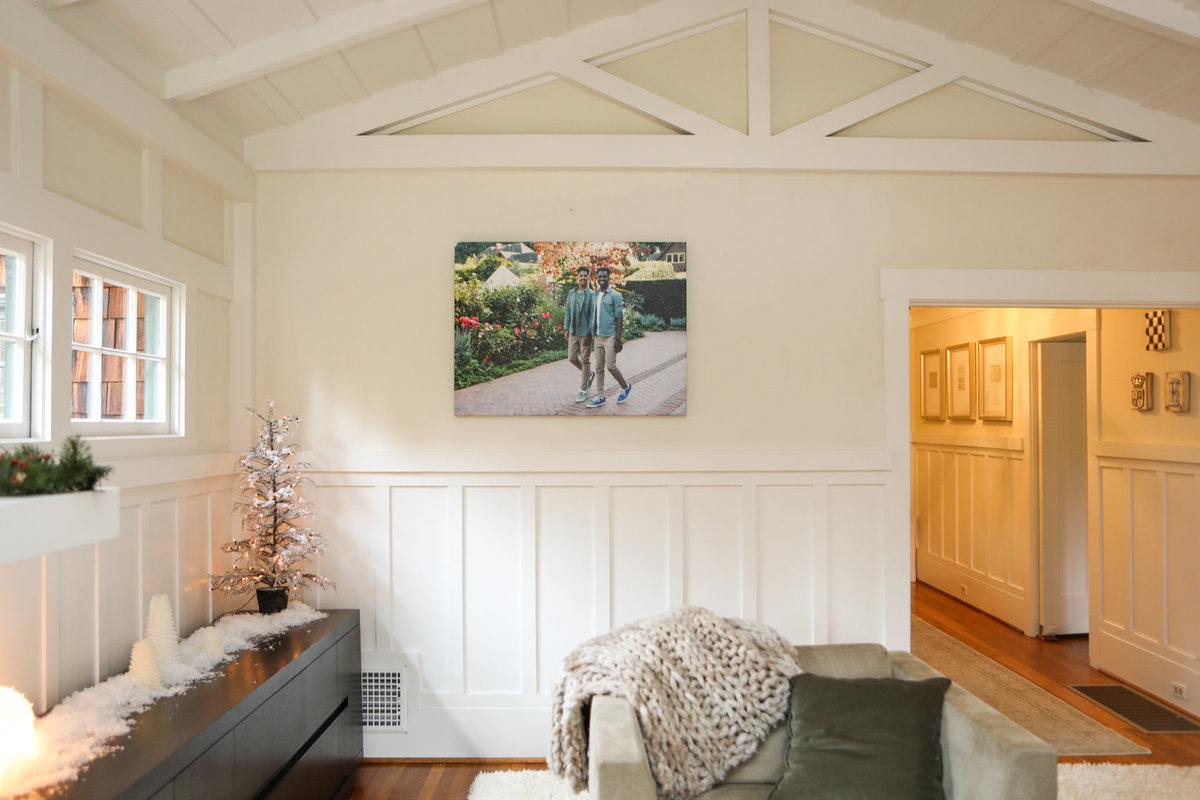 Portrait of brothers on canvas, installed in home