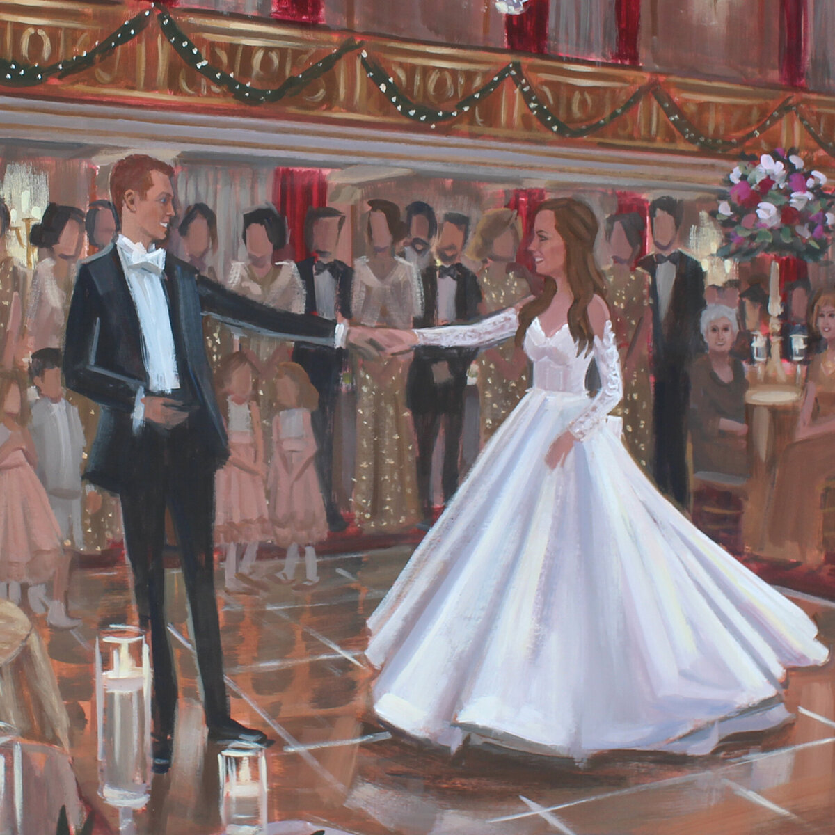 bride and groom dancing in painting