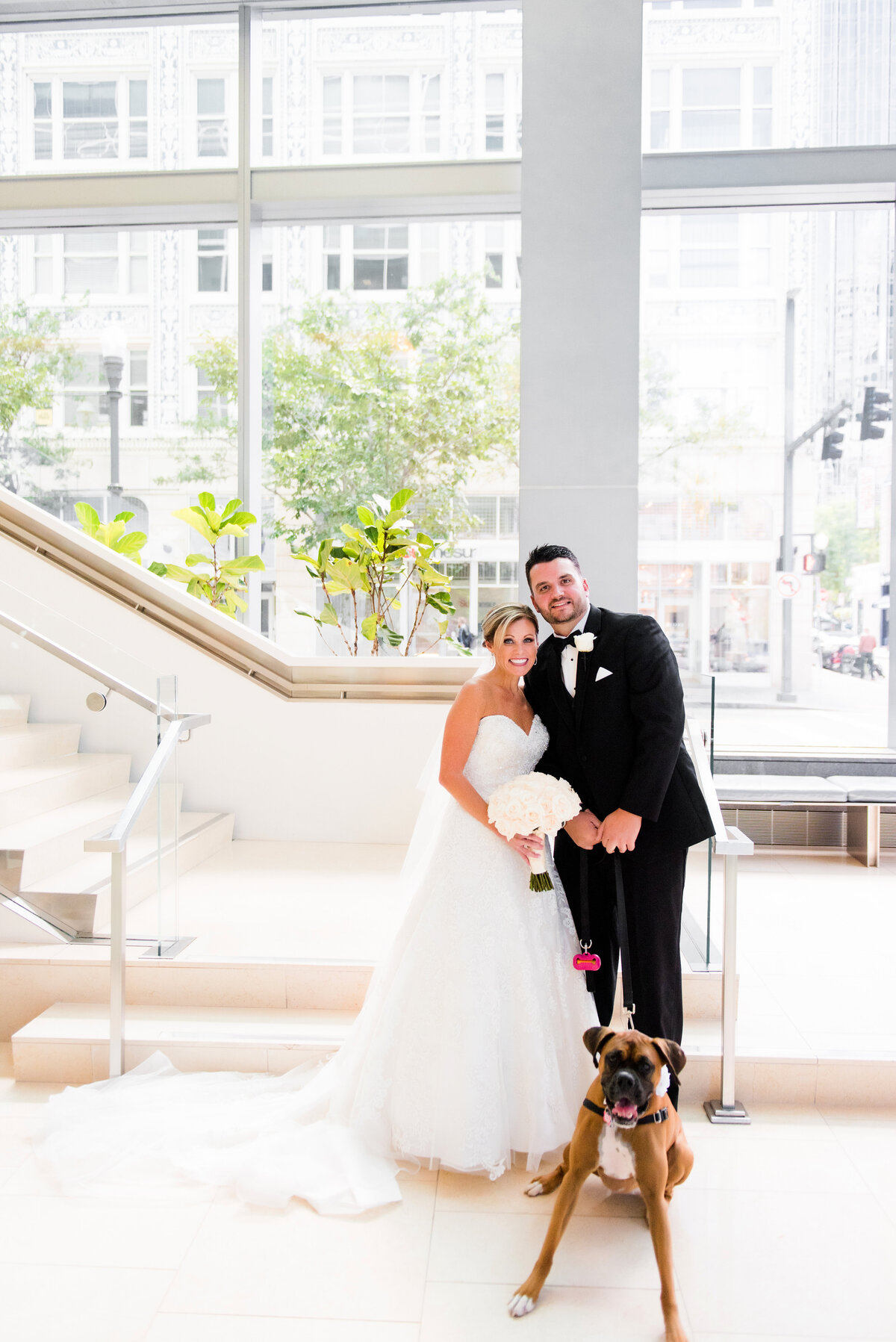 bride and groom in dog friendly downtown pittsburgh hotel fairmont hotel