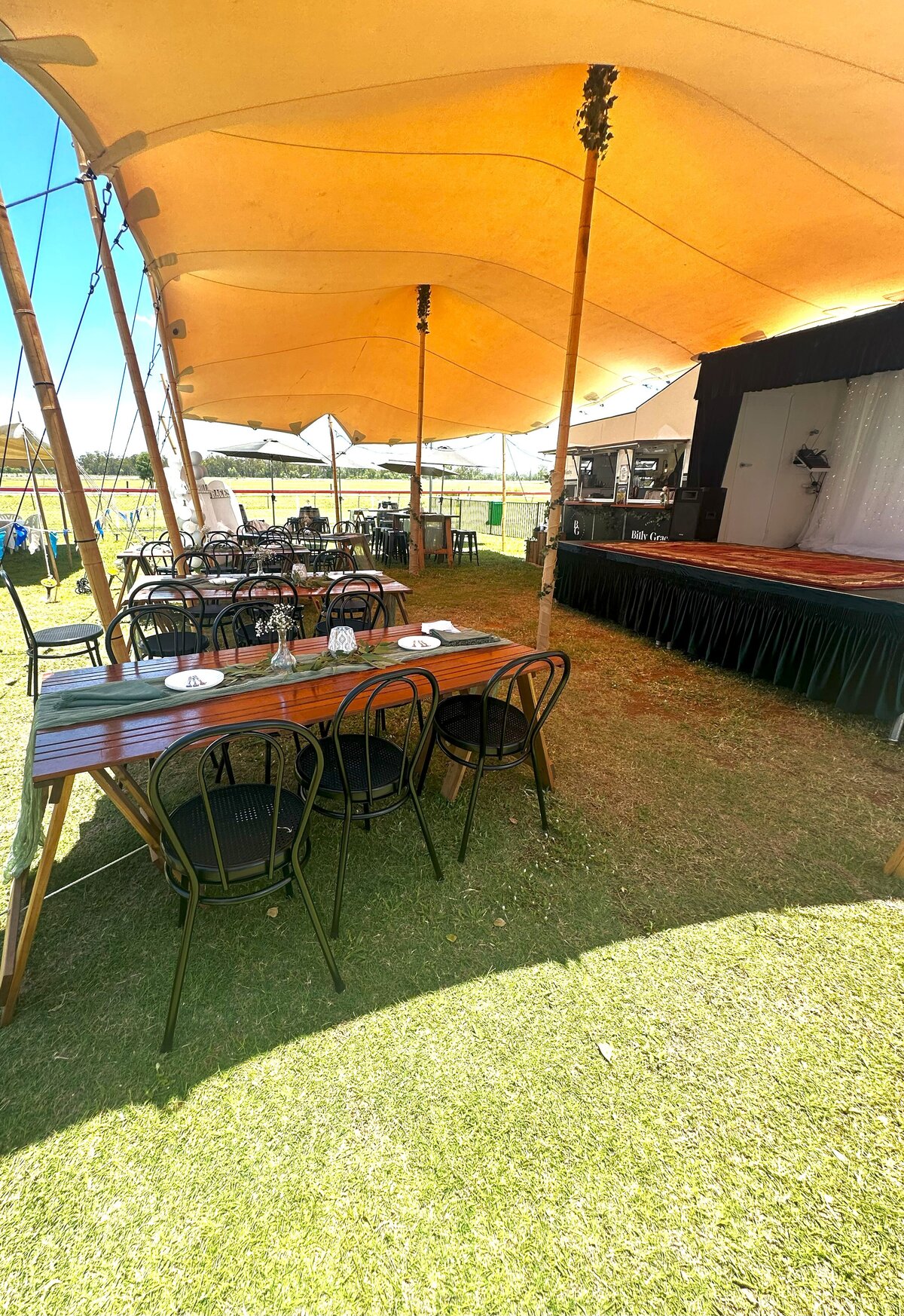 Chinchilla tables set up and marquee