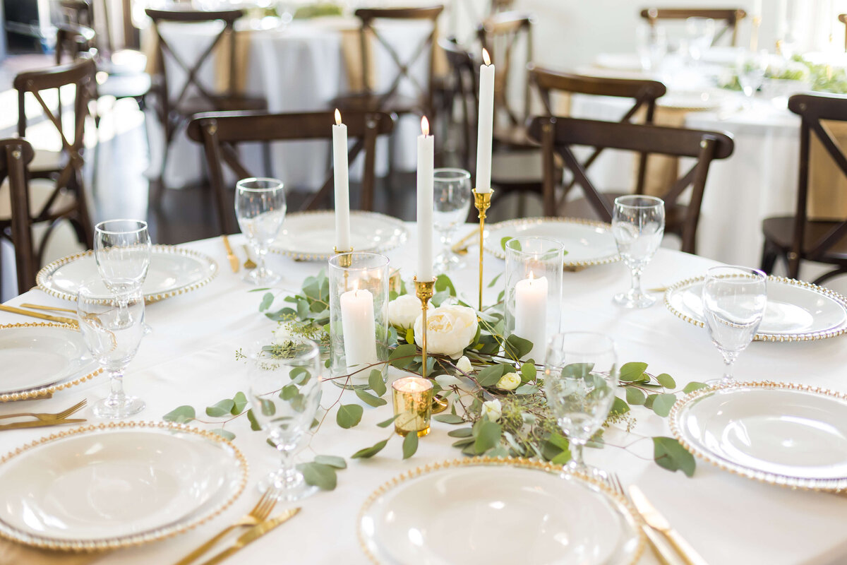 wedding reception tables at  The Barn at White Oaks, Murray, Kentucky