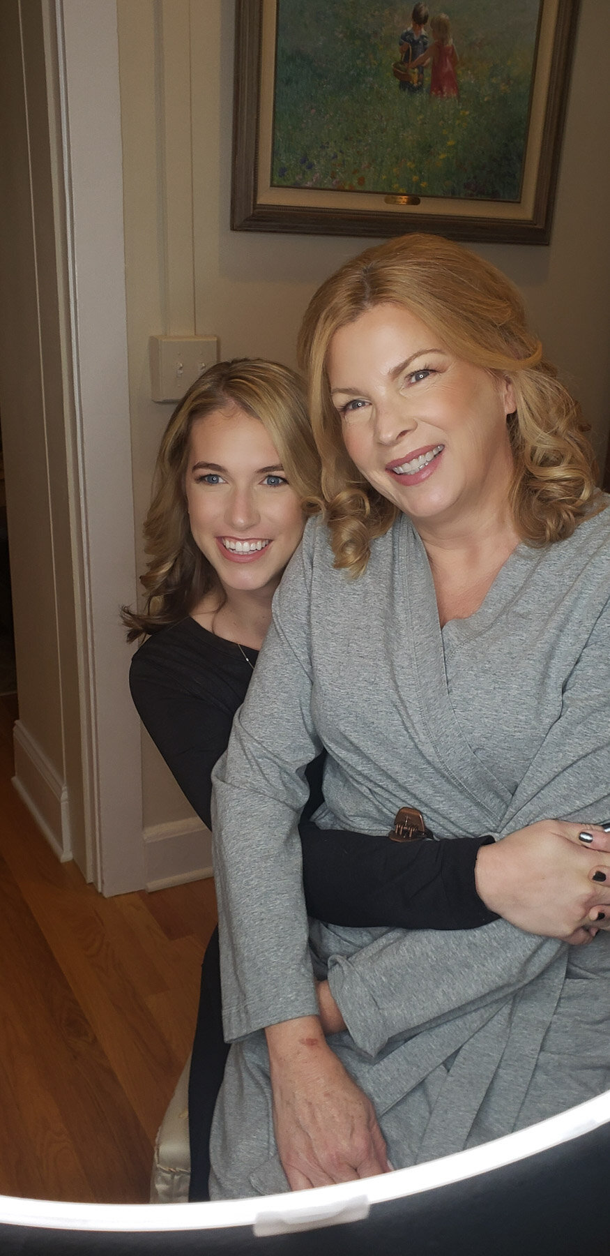 Close-up of mom and daughter - natural makeup - and pink-toned lips – beauty look by Lydia Arroyo.