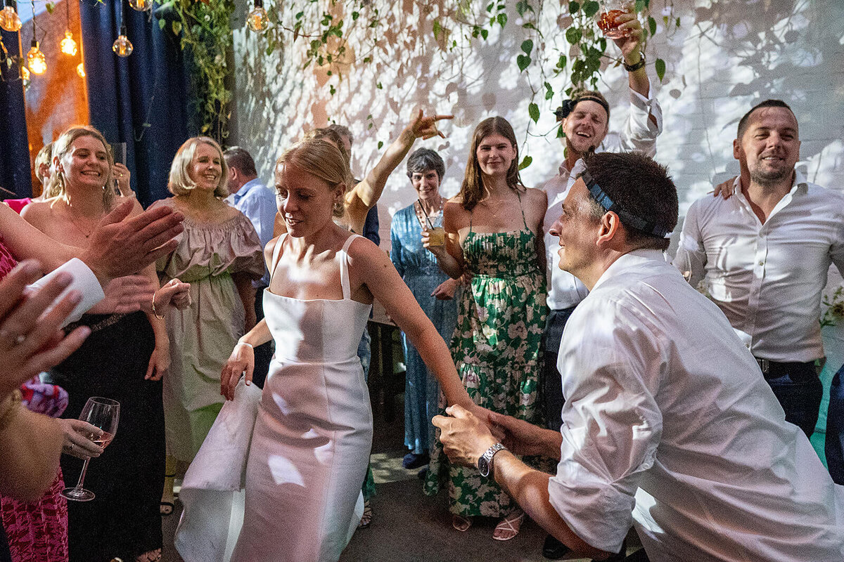 Bride and groom dance  at The Hackney Co wedding reception