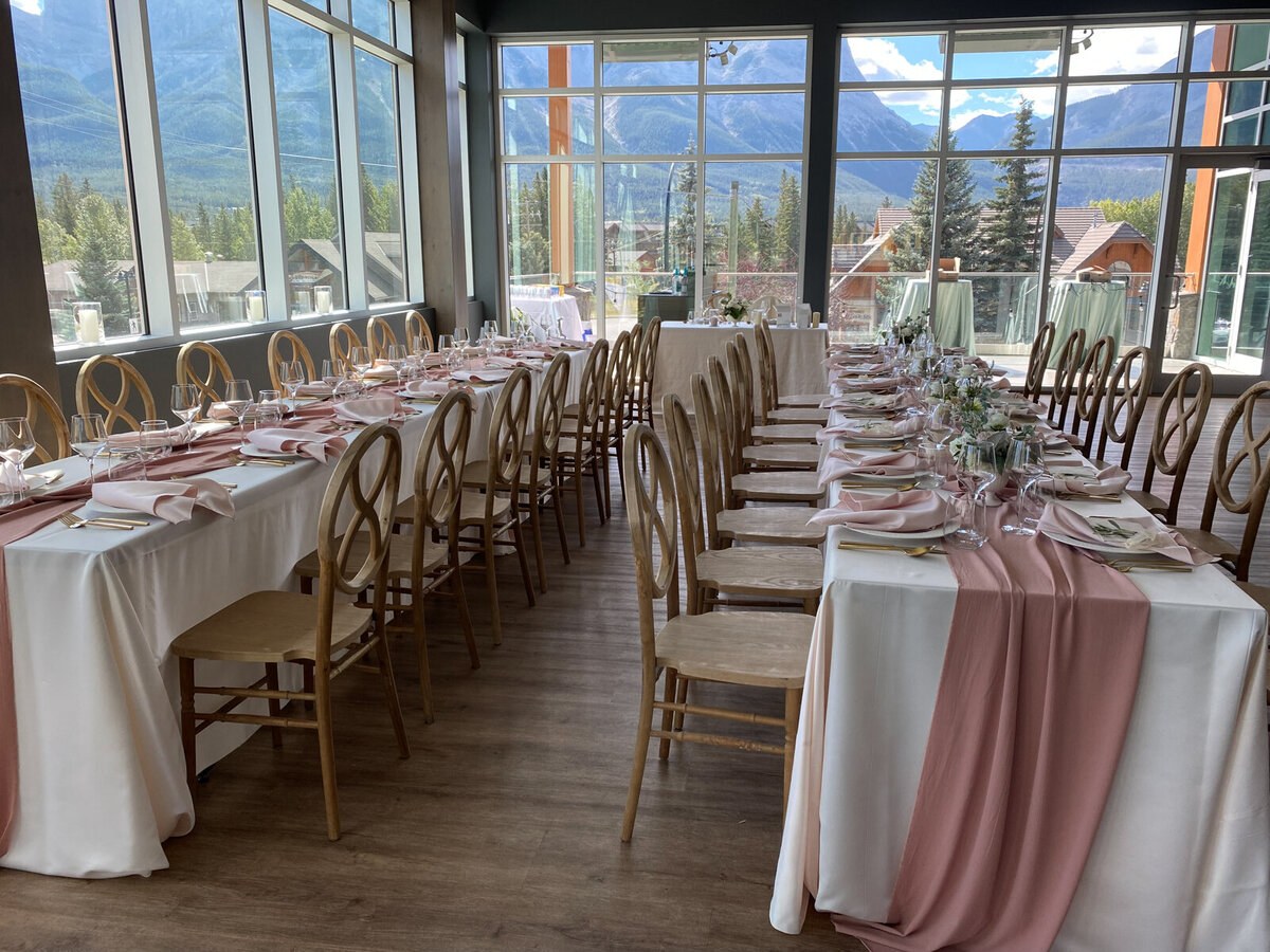 Beautiful indoor reception at The Sensory, a romantic wedding venue in Canmore, Alberta featured on the Brontë Bride Vendor Guide.