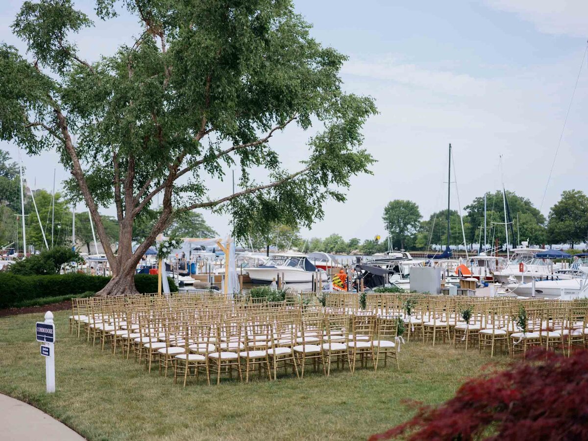 Wedding ceremony at Cleveland Yachting Club with lake views
