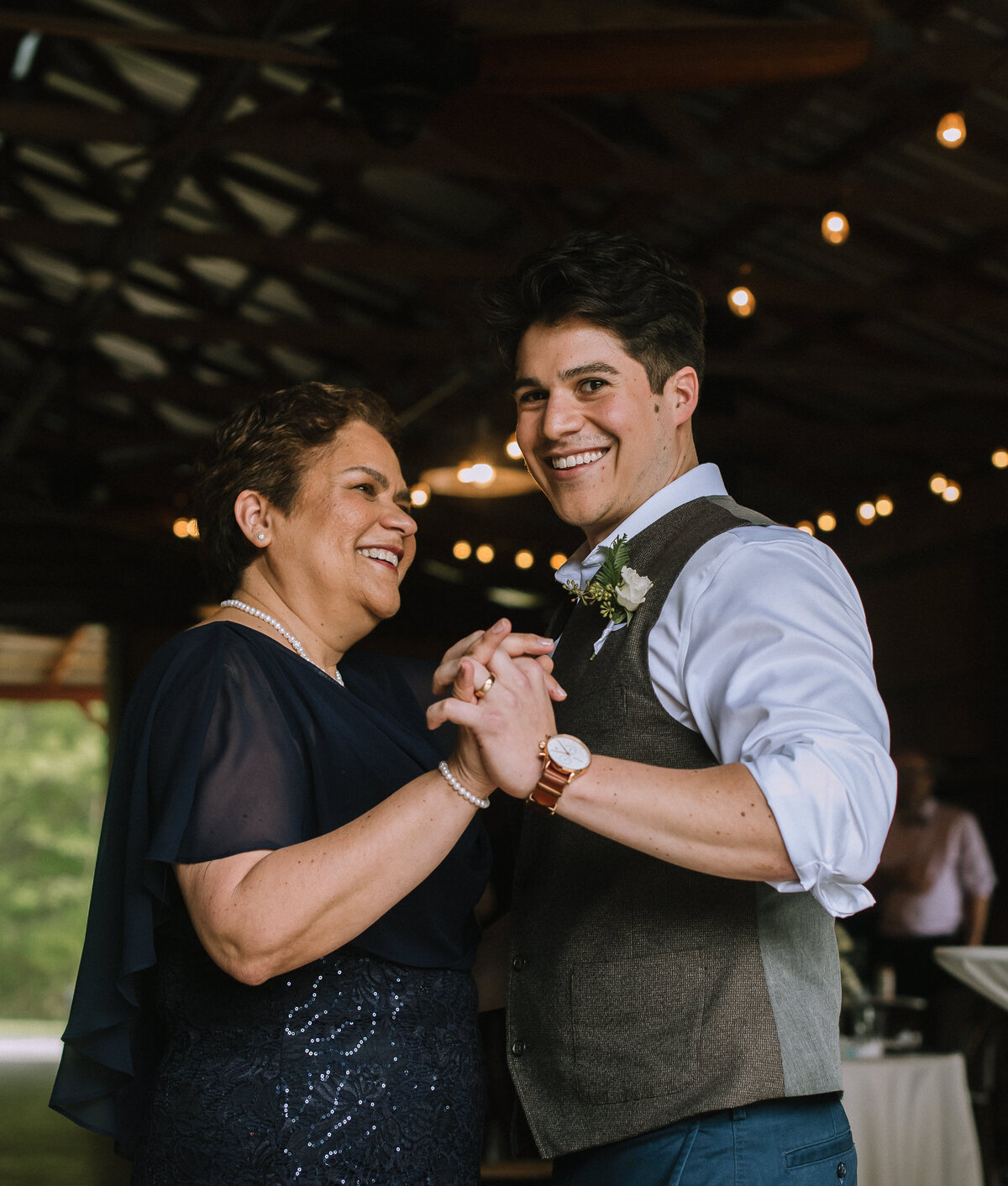 Groom and Mother Dancing at The Field Trial Barn at Anne Springs Close Greenway Fort Mill Wedding Photographer