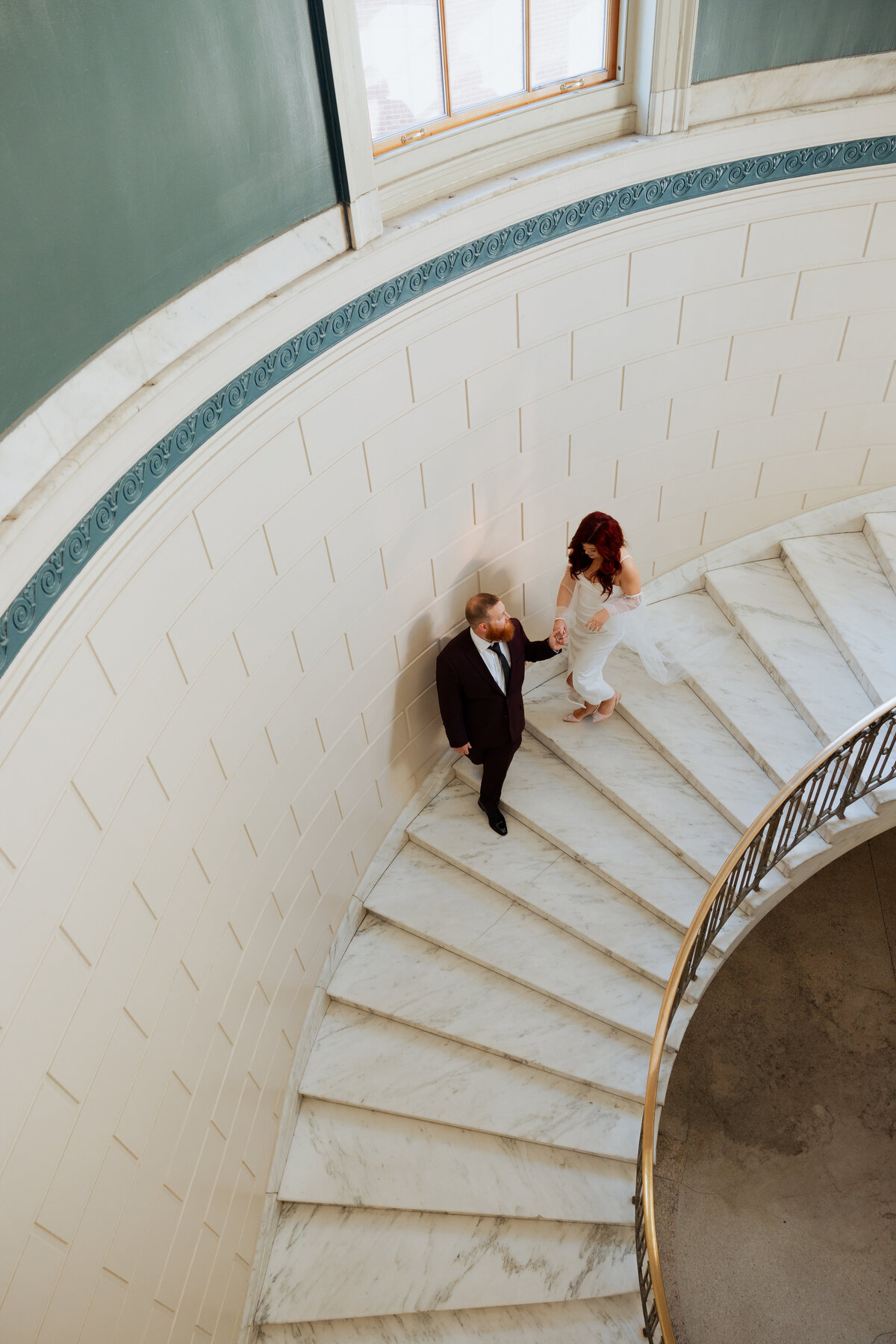 Portland City Hall Couple Photography in Staircase.