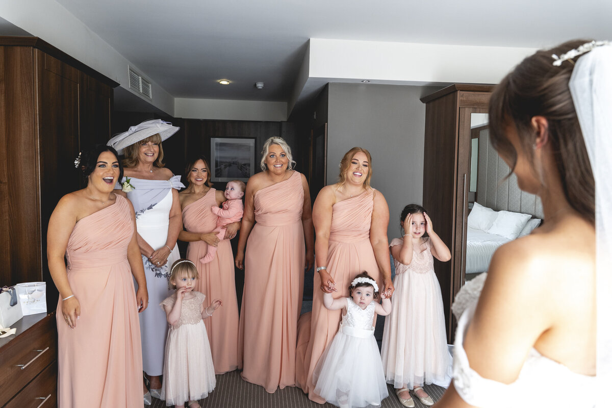 First look with bridesmaids