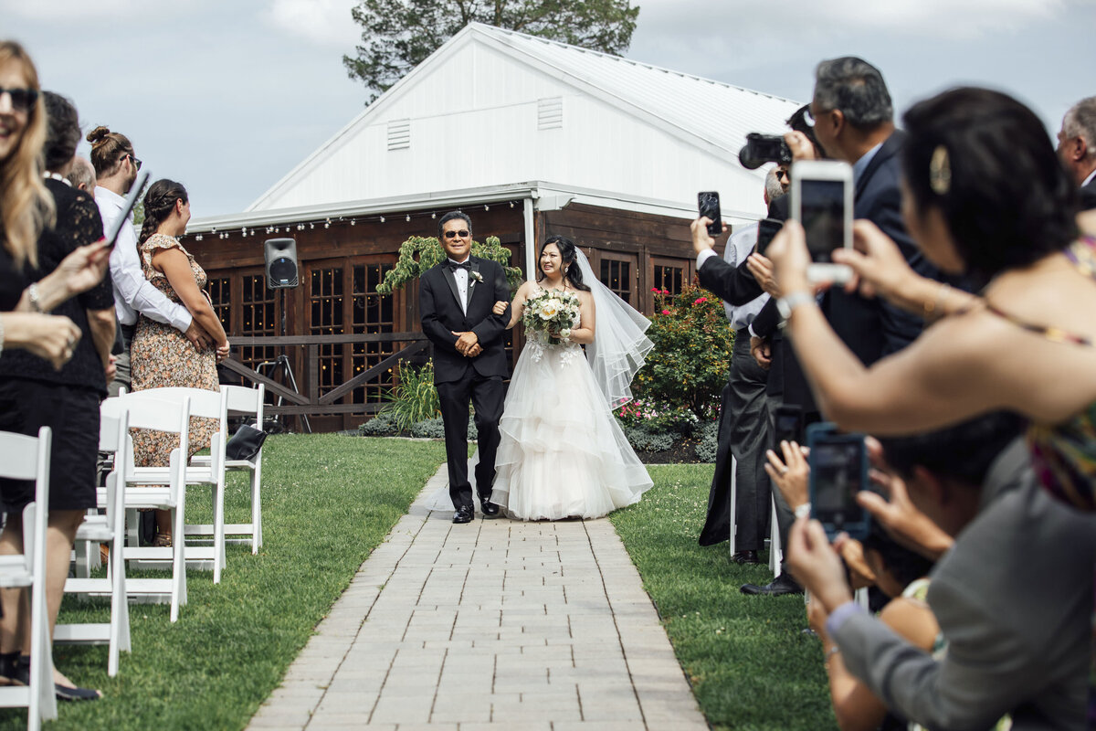 Hamilton Manor Summer Wedding Ceremony | Bride Walking Down the Aisle with Father | Hamilton Township, New Jersey Photography