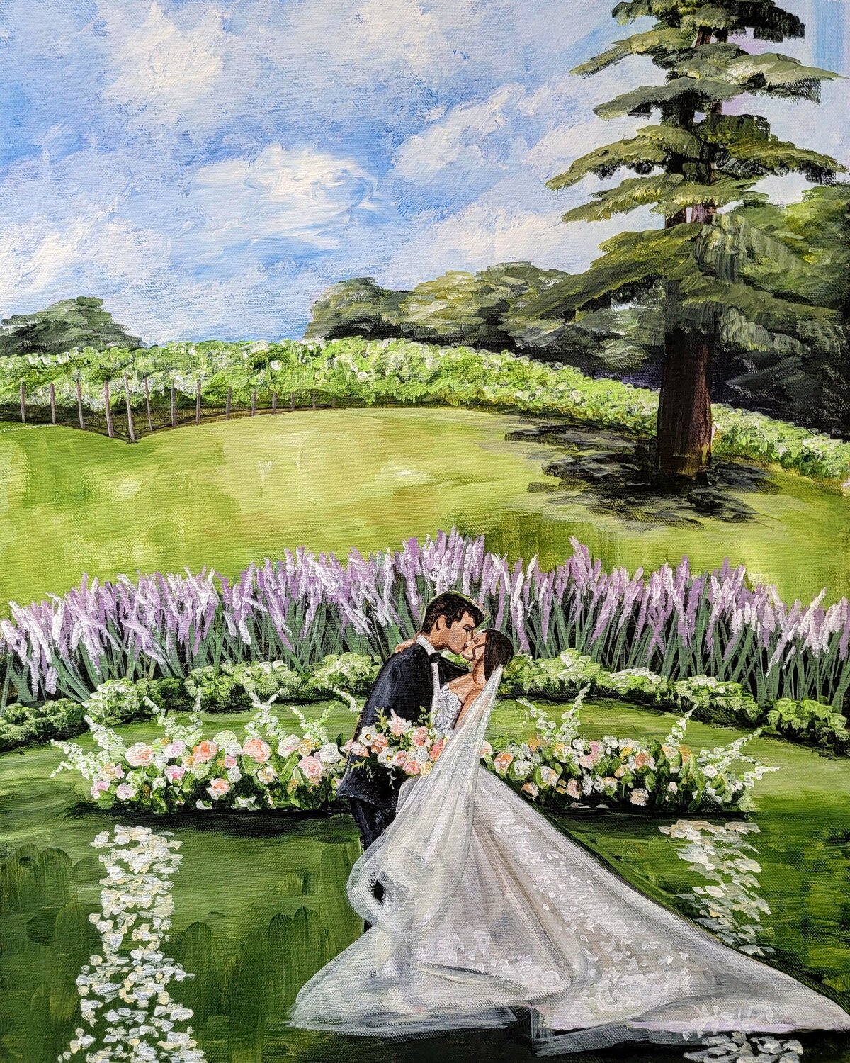 Spring vineyard wedding and first kiss painting giving me all of the Napa Valley and Sonoma CA vibes