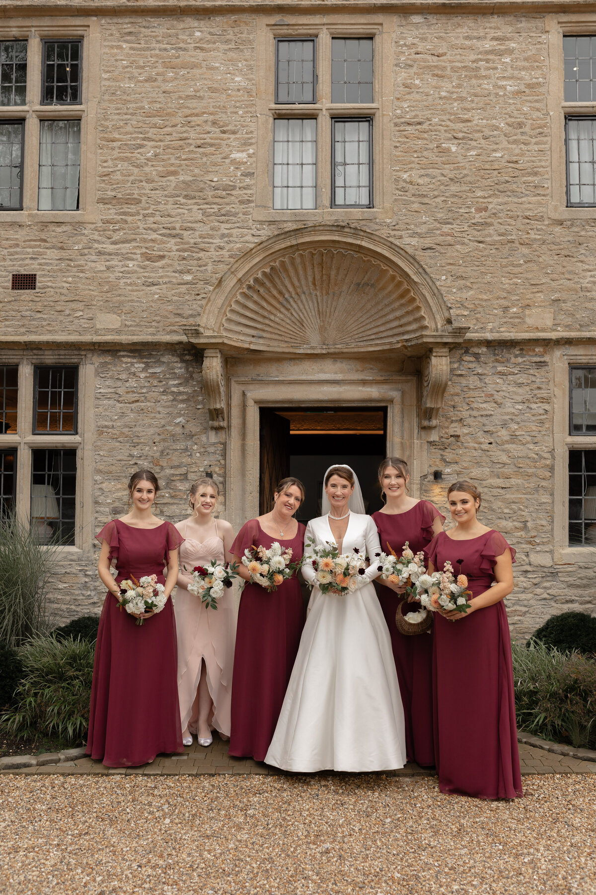 Bridal party group photo at Kin House, Wiltshire