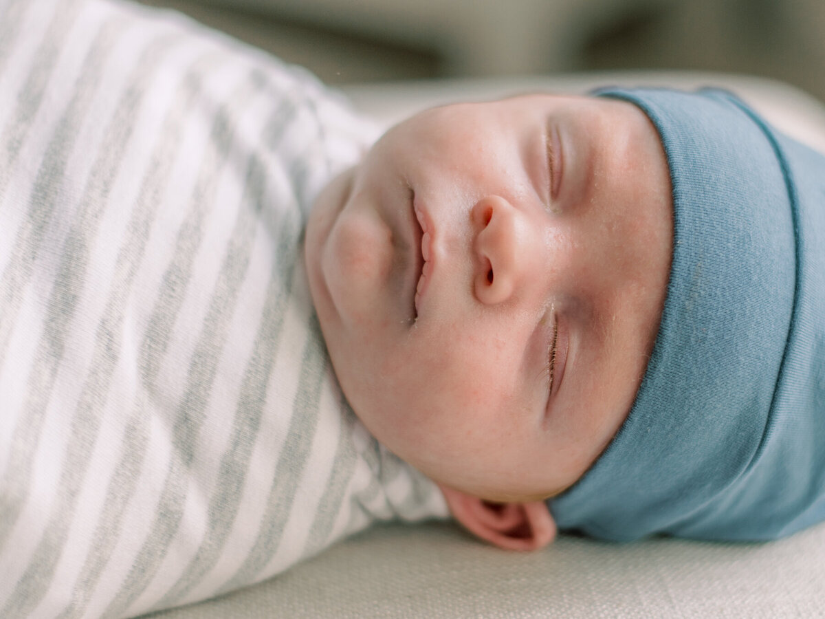 Close up of newborn baby in Richmond home