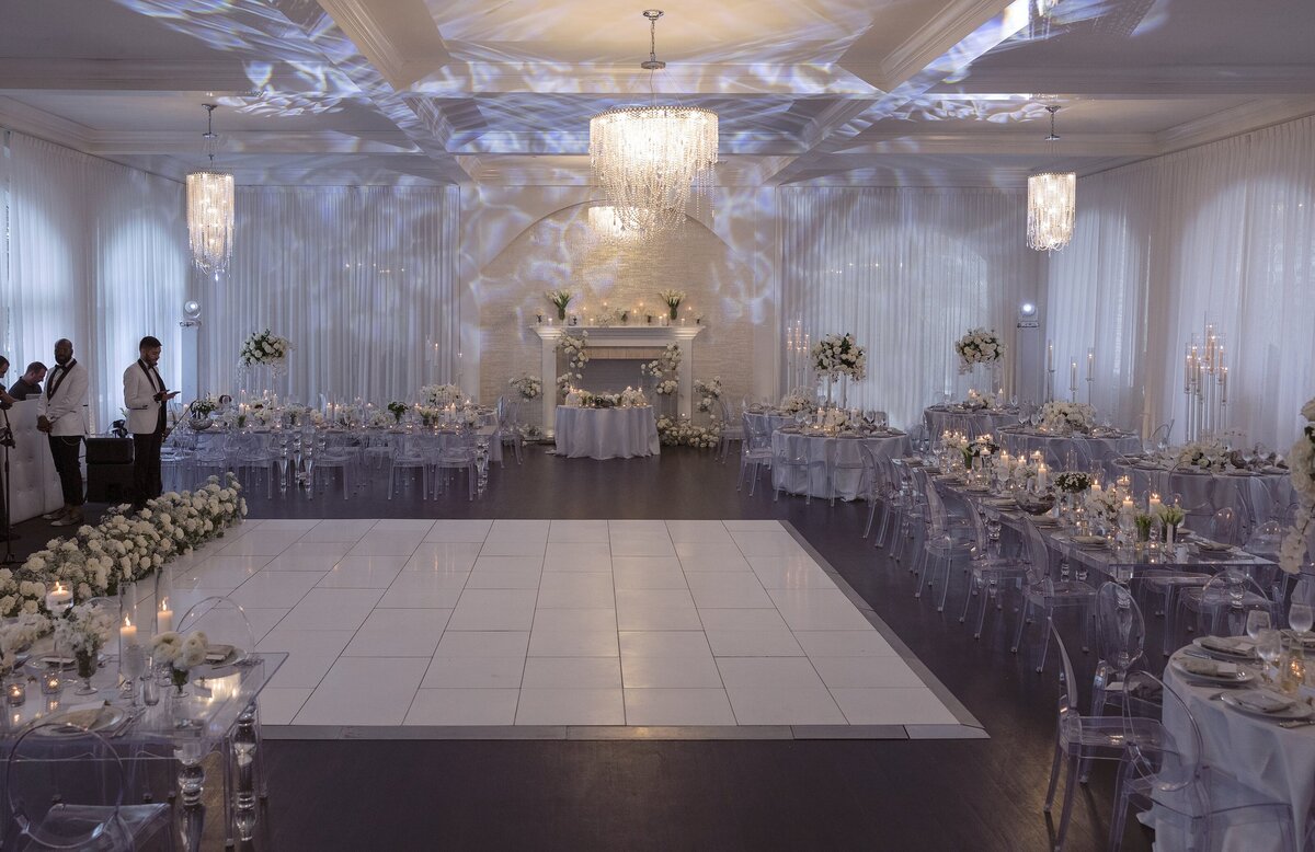 Ballroom wedding reception at Belle Mer Newport Rhode Island.