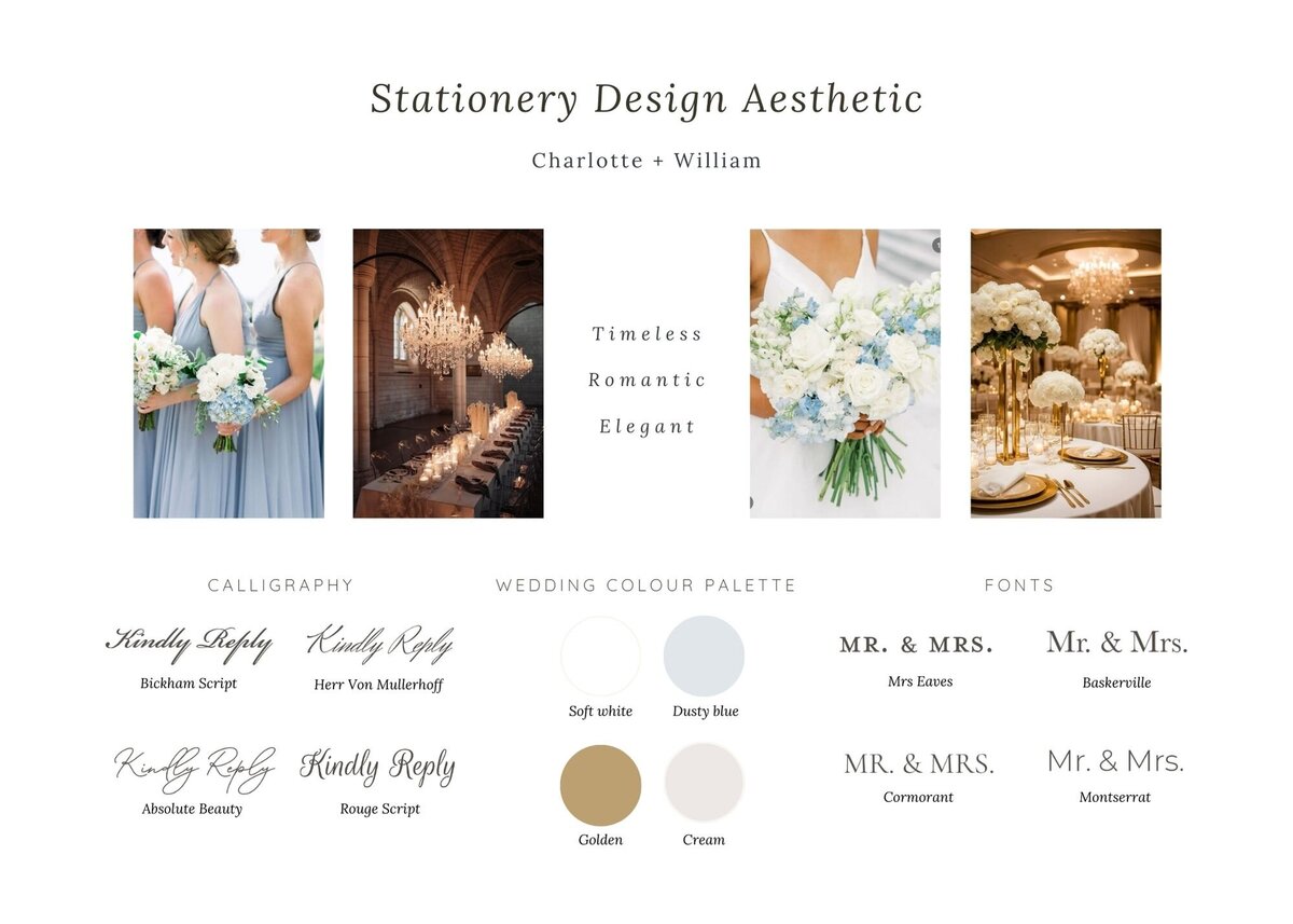 Elegant wedding invitation suite mood board