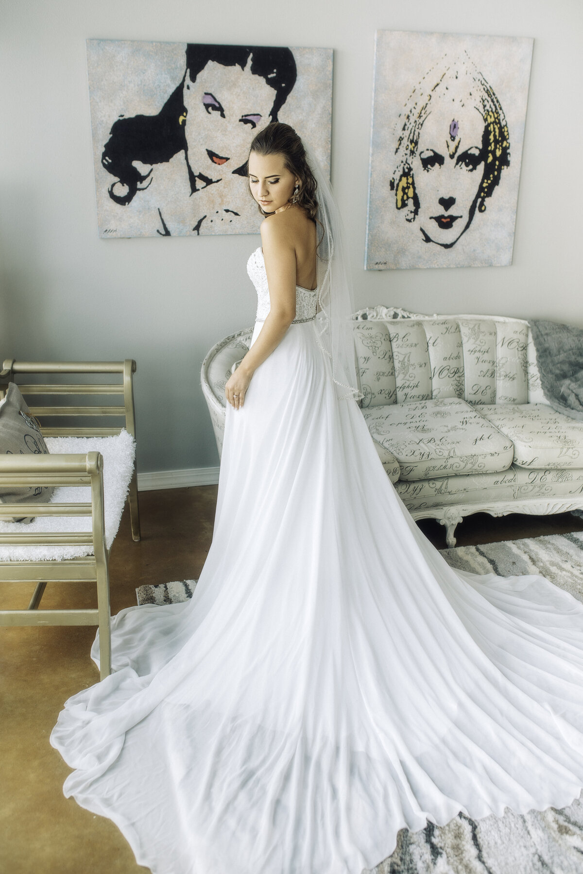 Wedding Photograph Of Bride Standing in Her White Wedding Gown Los Angeles