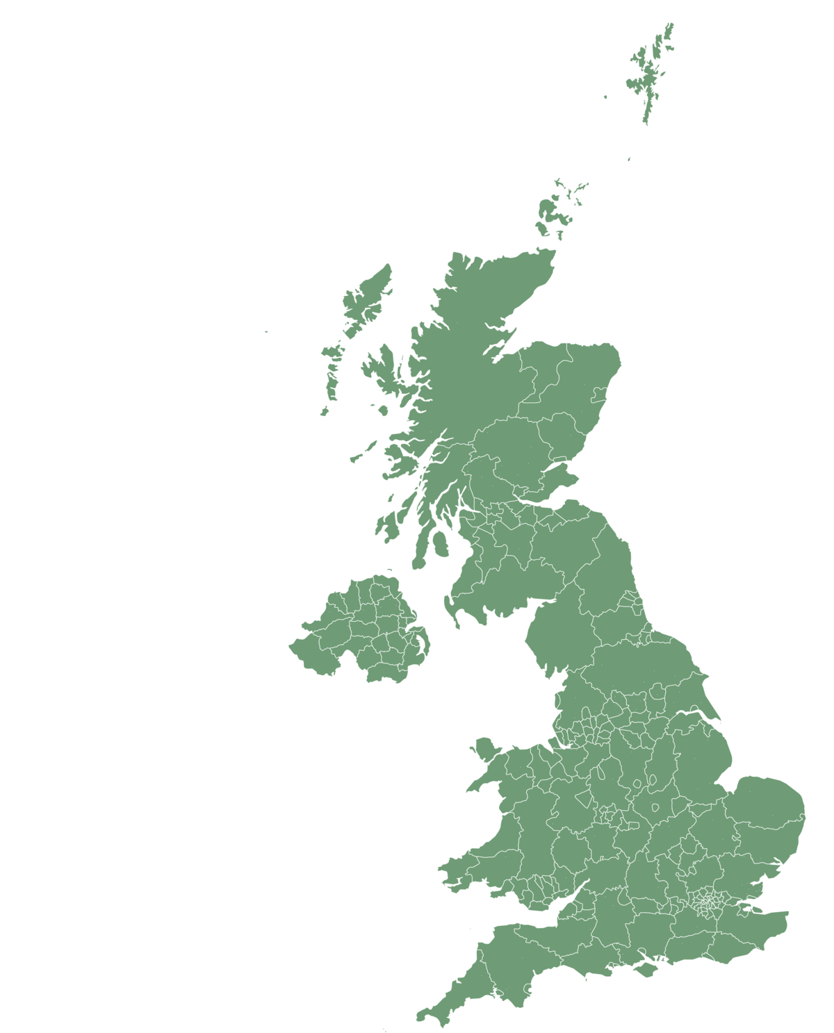 Map of the UK showing the areas where clinicians are prescribing Optune