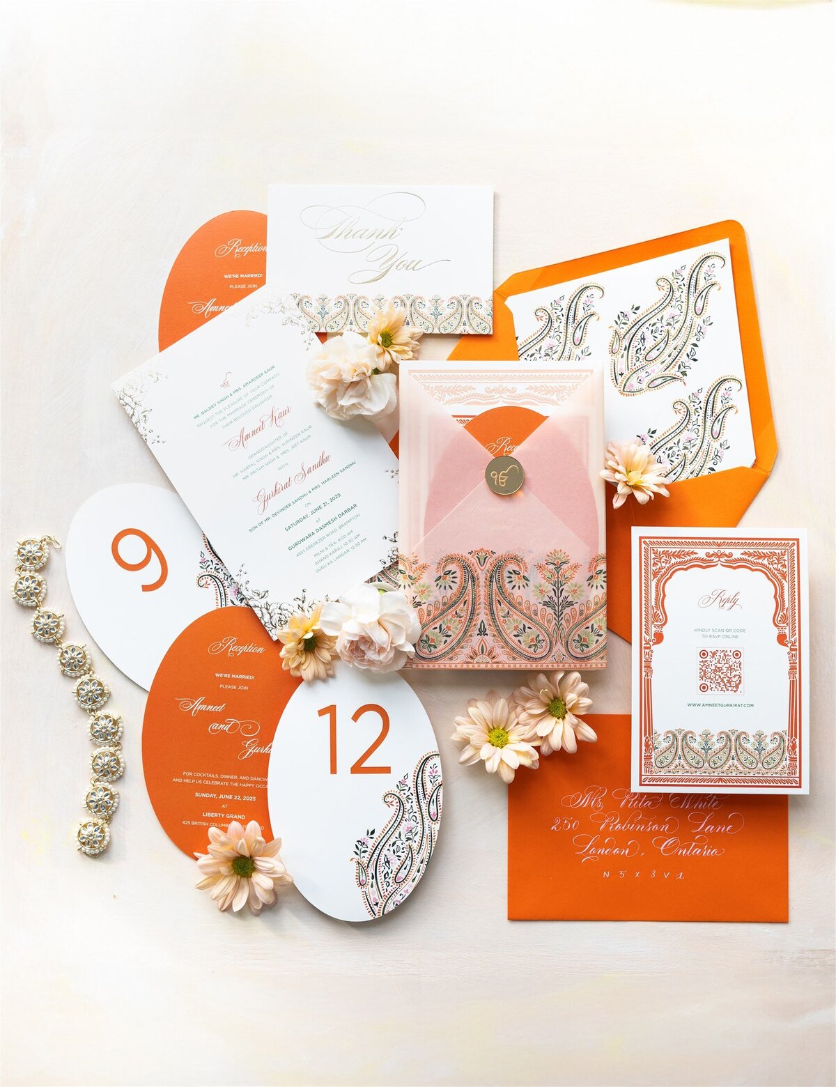 Orange paisley Indian wedding invitation 5