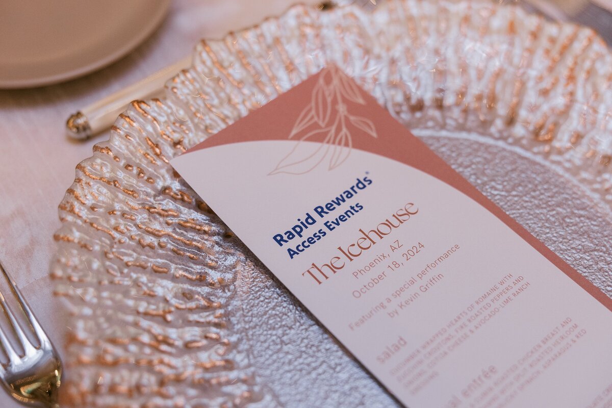 dinner menu at southwest airline dinner