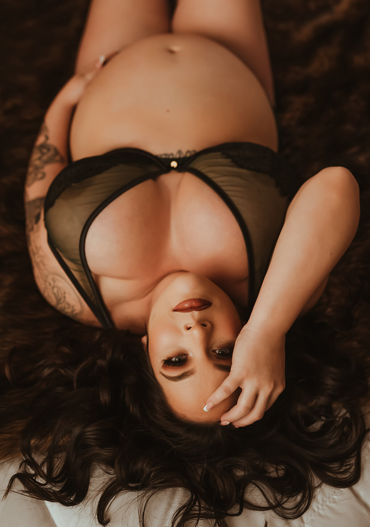 Sacramento maternity photography in lingerie at Limitless Boudoir