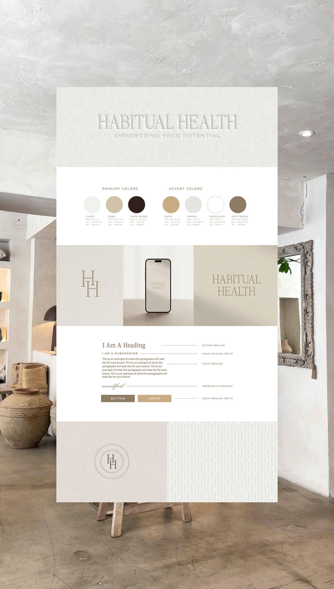 soft and welcoming brand board for wellness and nutrition space