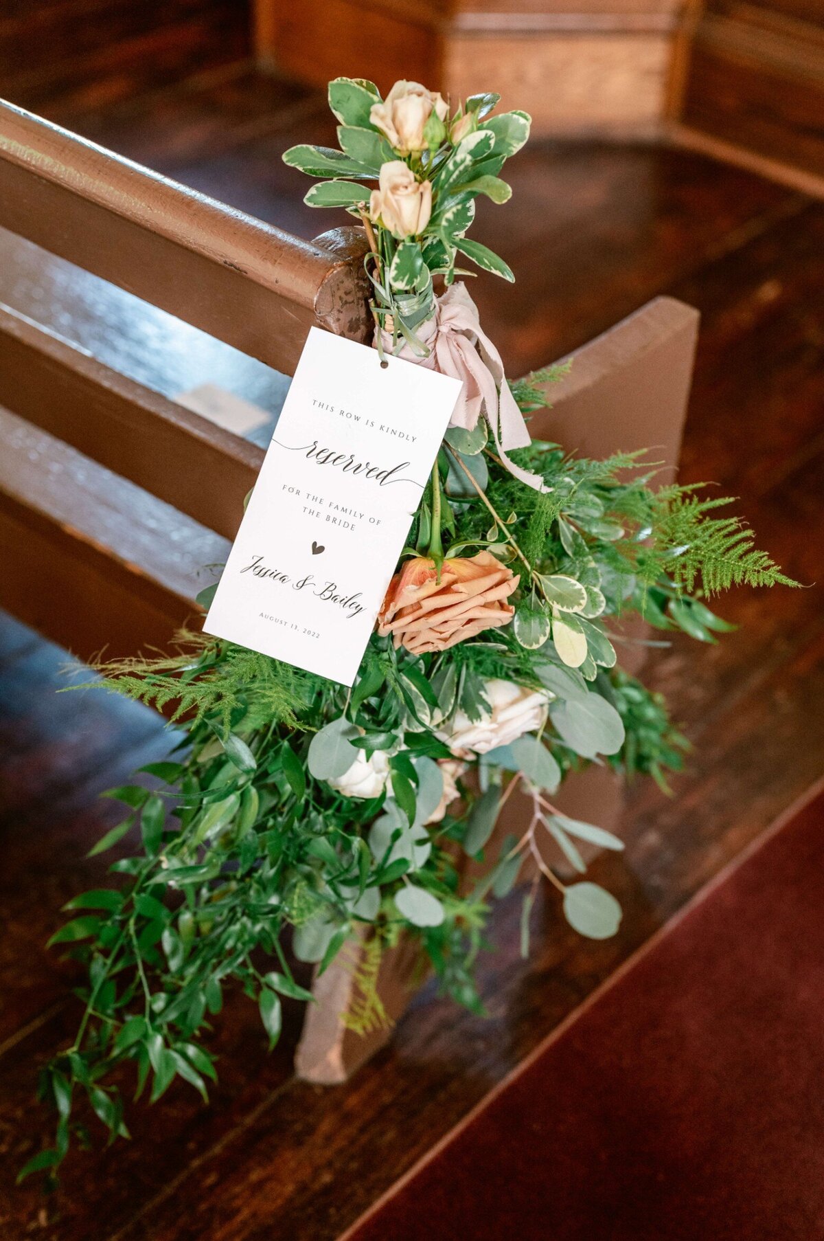 Wedding Ceremony Church Pews Florals