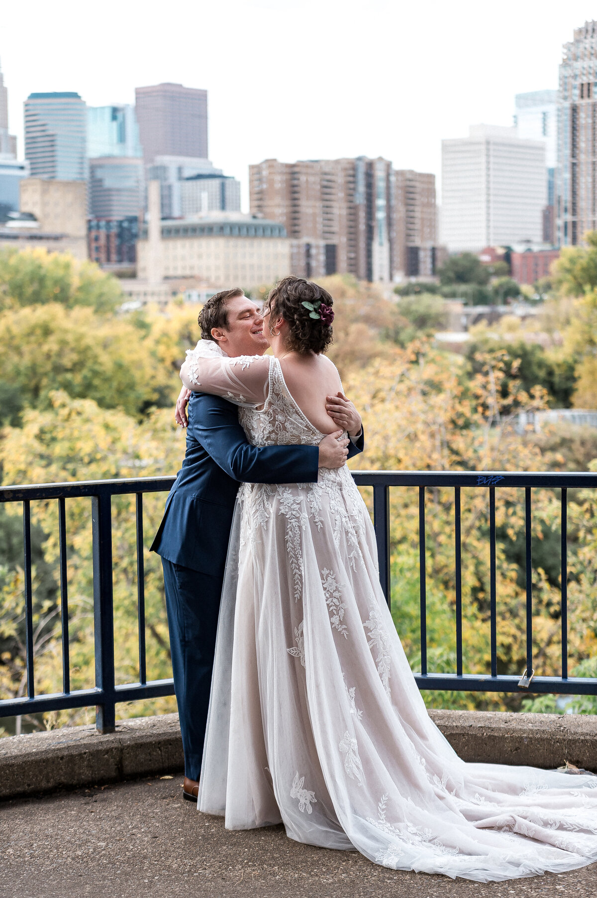 Emotional candid moment between wedding couple