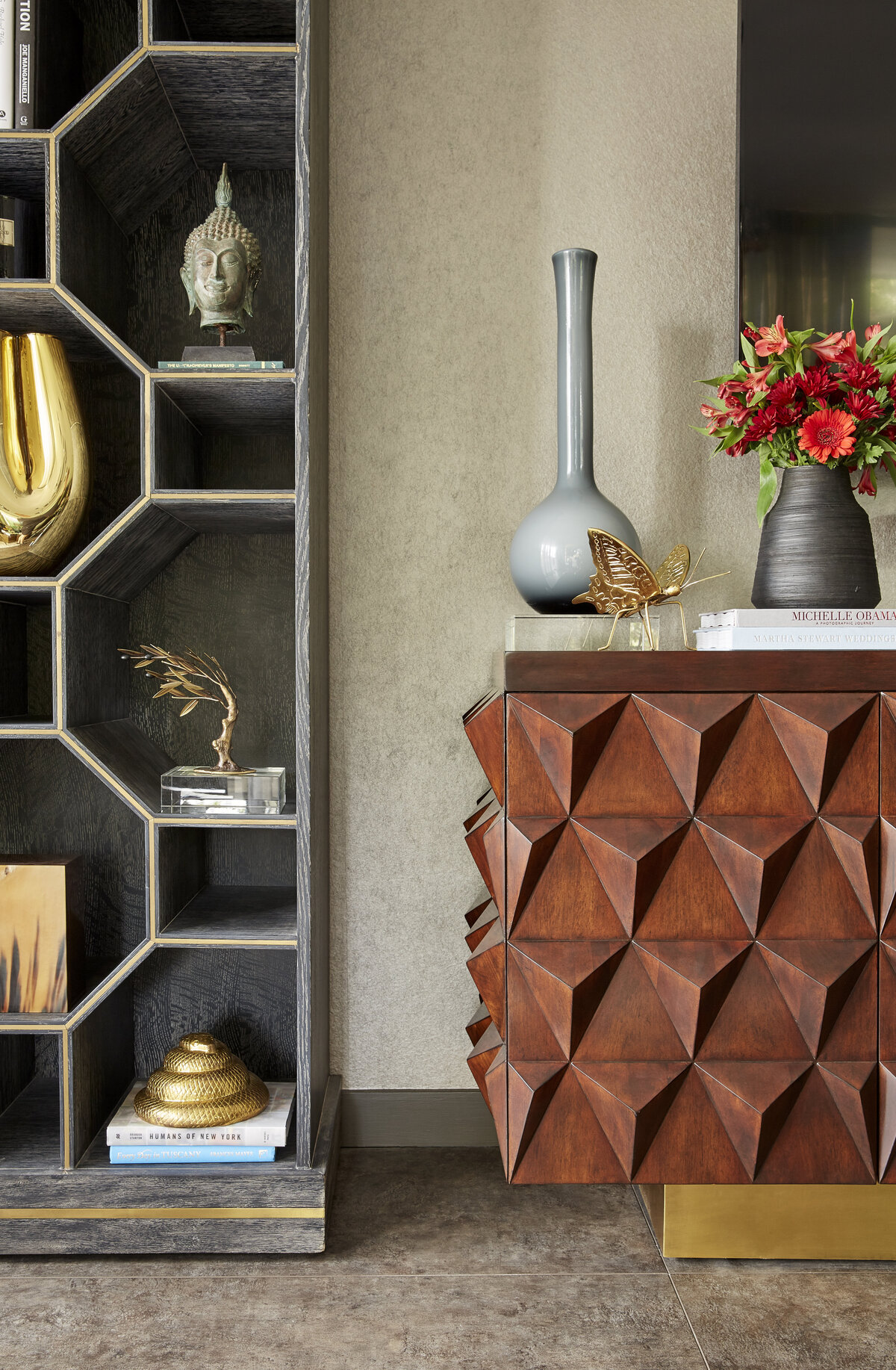 Geometric Texture Wall Side Table and Decorative Item Shelf