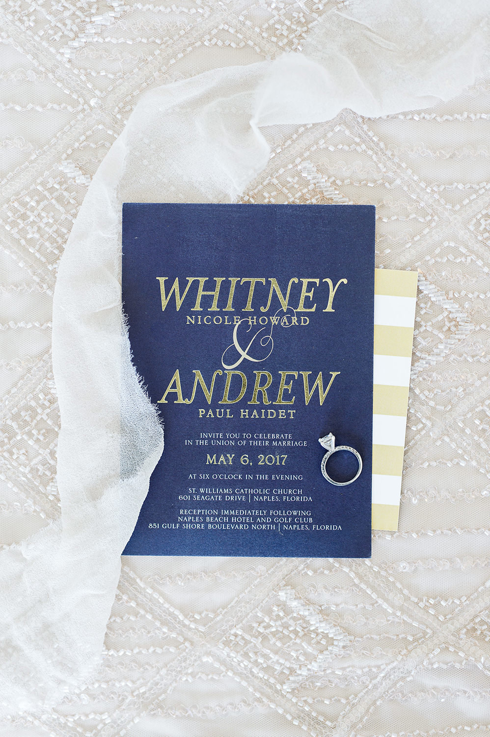 navy and gold wedding invitation