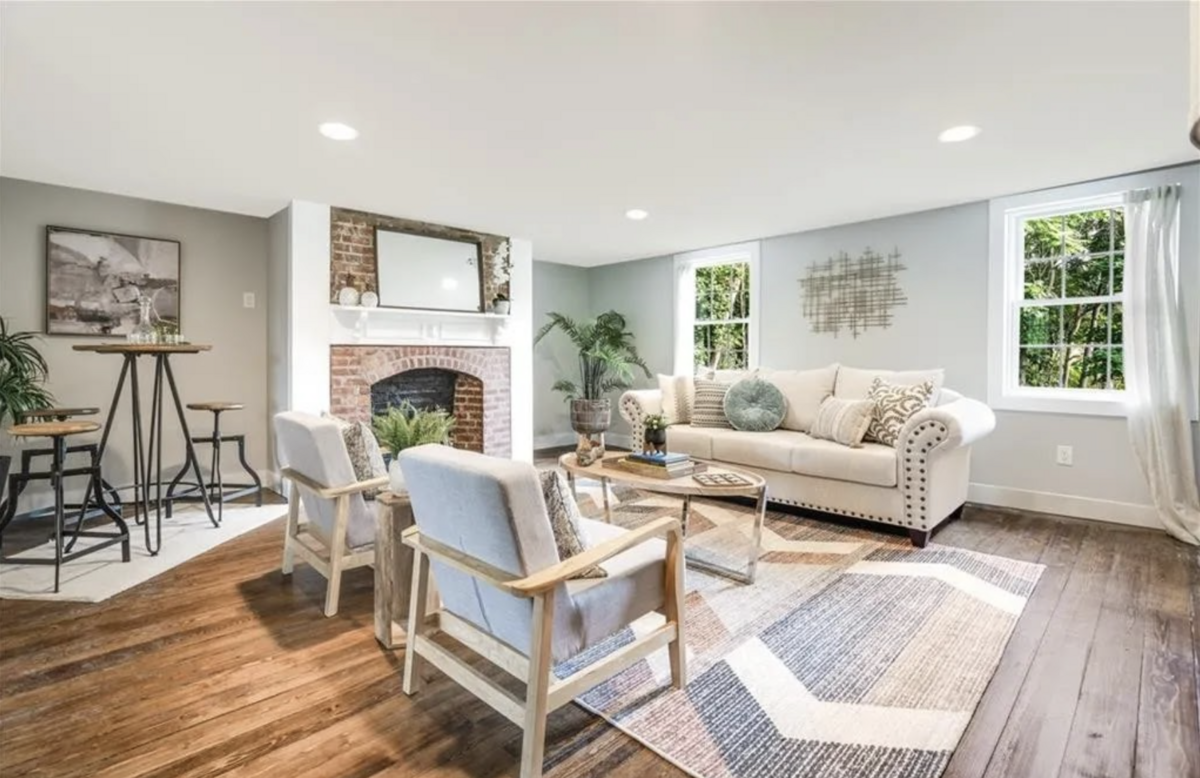 living room with fireplace
