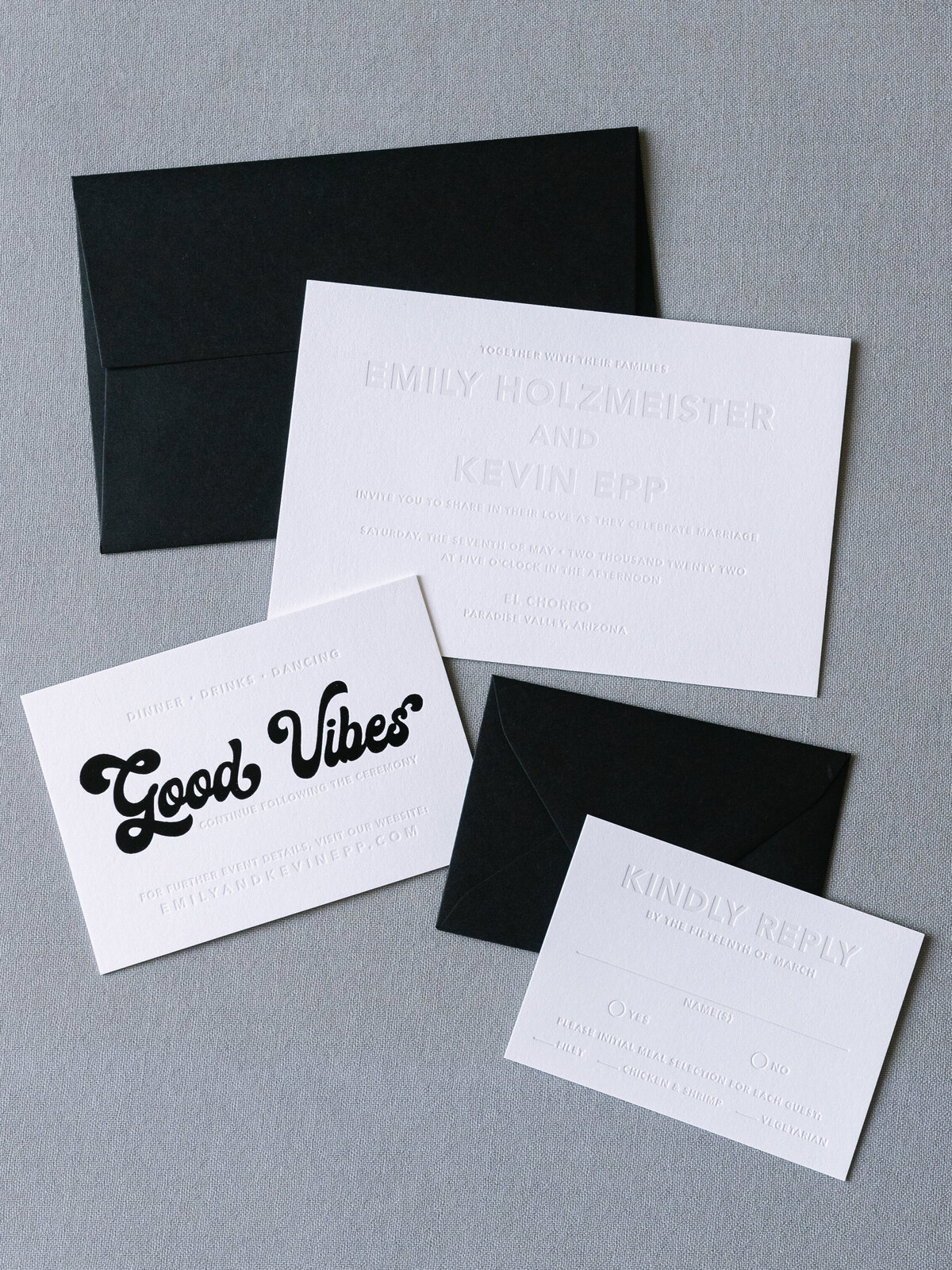 black-white-retro-embossed-phoenix-wedding-invitation