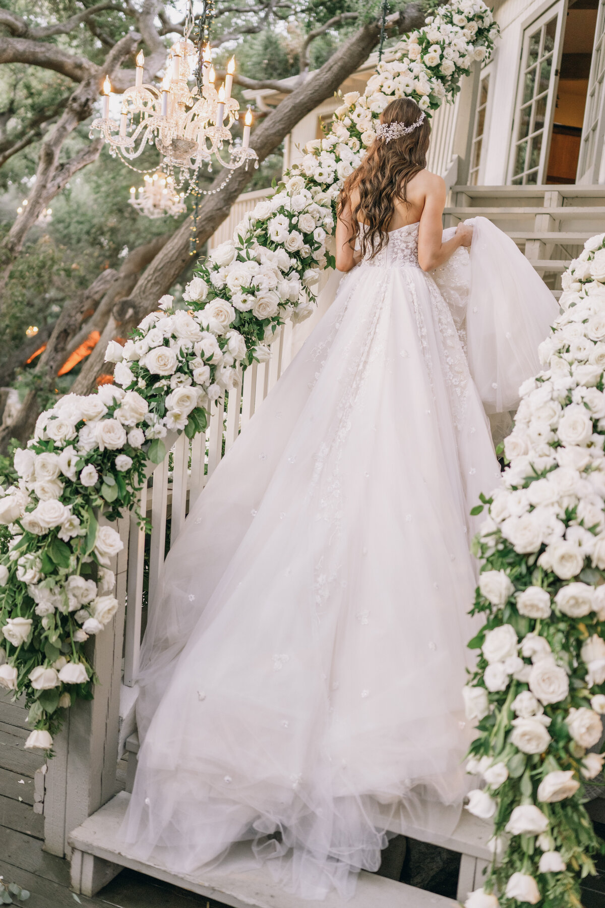 bride walking up the stairs