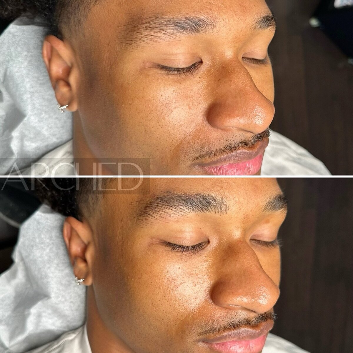 Male enhanced eyebrows, through nicroblading services at ARCHED Coastal in Gulf Shores, Alabama.