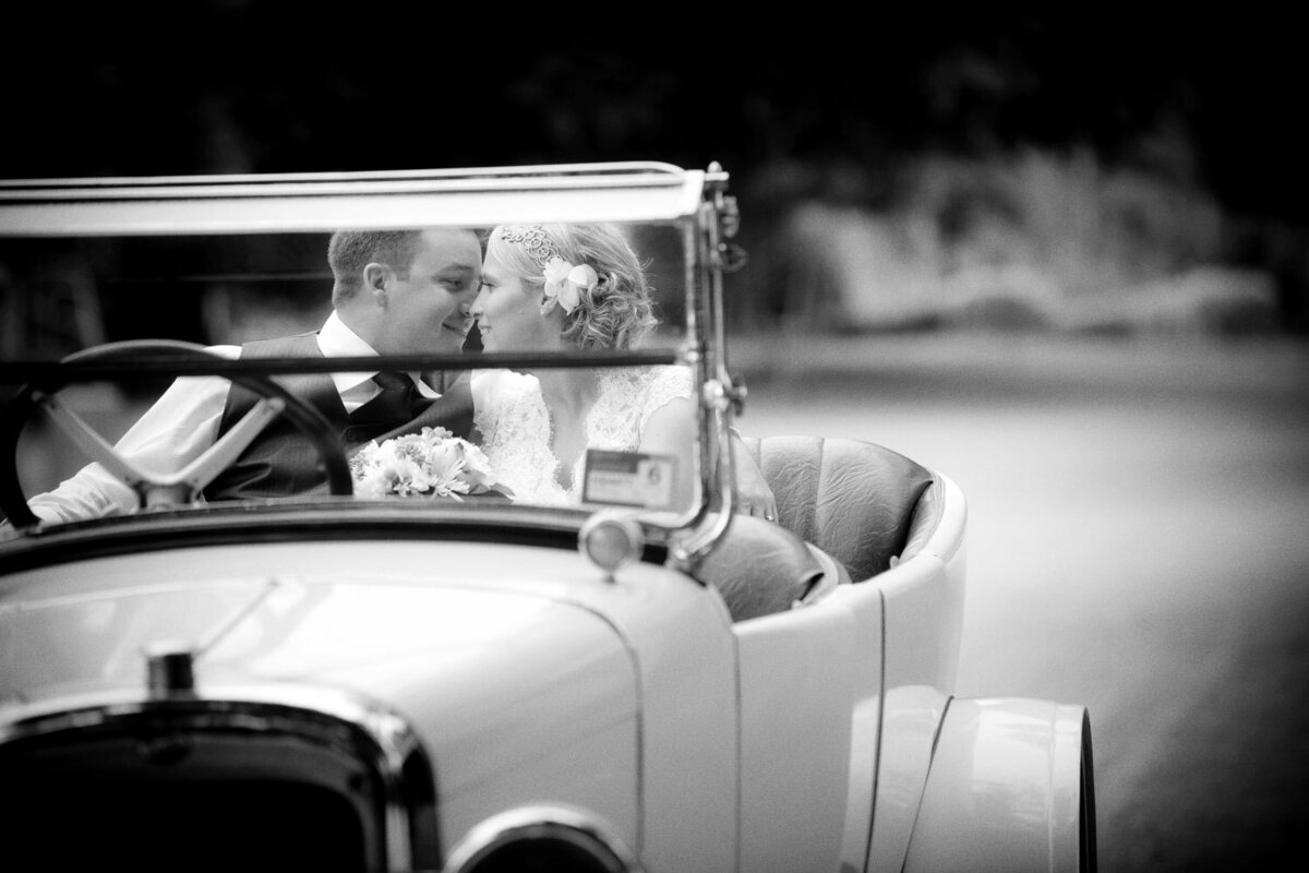wedding couple in vintage car at the Heritage Village, Rockhampton, QLD