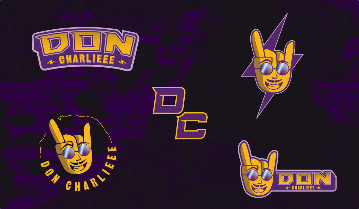 5 logo variations for the brand Don Charlieee.