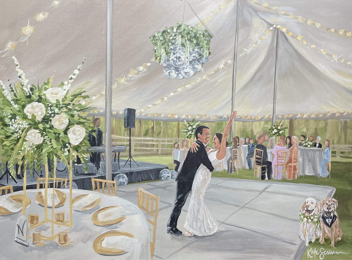 painting of bride and groom
