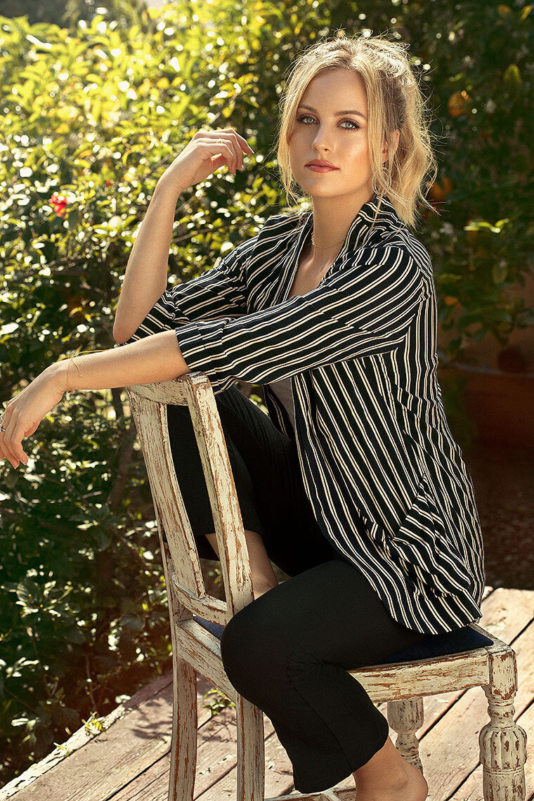 Playful portrait of Kendall Long in a polka dot dress, exuding charm, captured by Ylva Erevall.