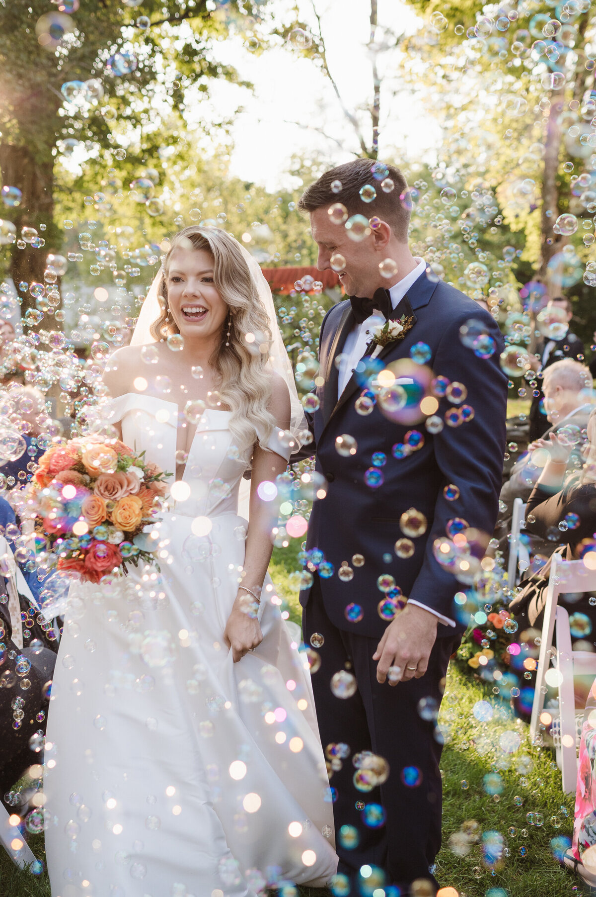 wedding ceremony with bubble exit