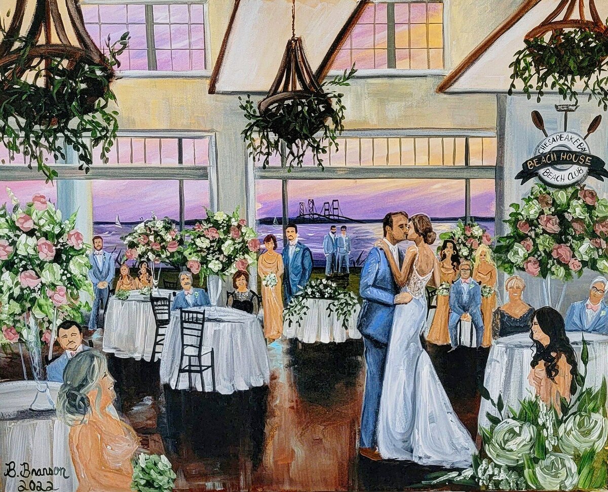 Sunset Live Wedding Painting from the Chesapeake Bay Beach Club