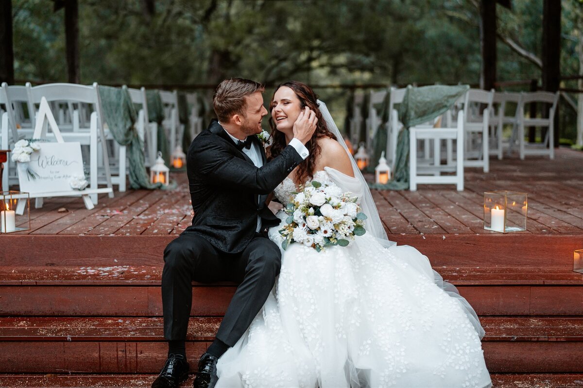 Capturing the blissful essence of a newlywed couple in their radiant wedding photoshoot.