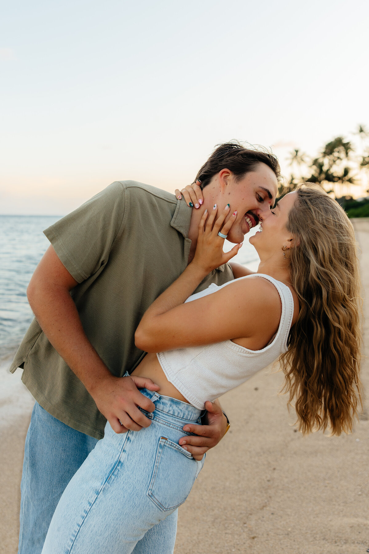 Romantic Oahu couples session at  Waialae Beach Park in Honolulu 