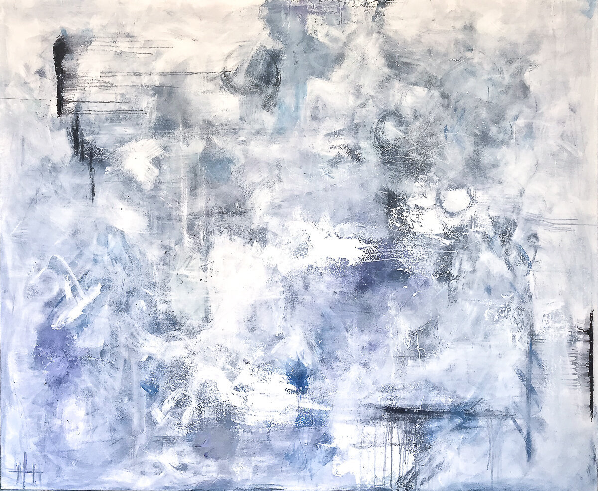 black, blue, white abstract art