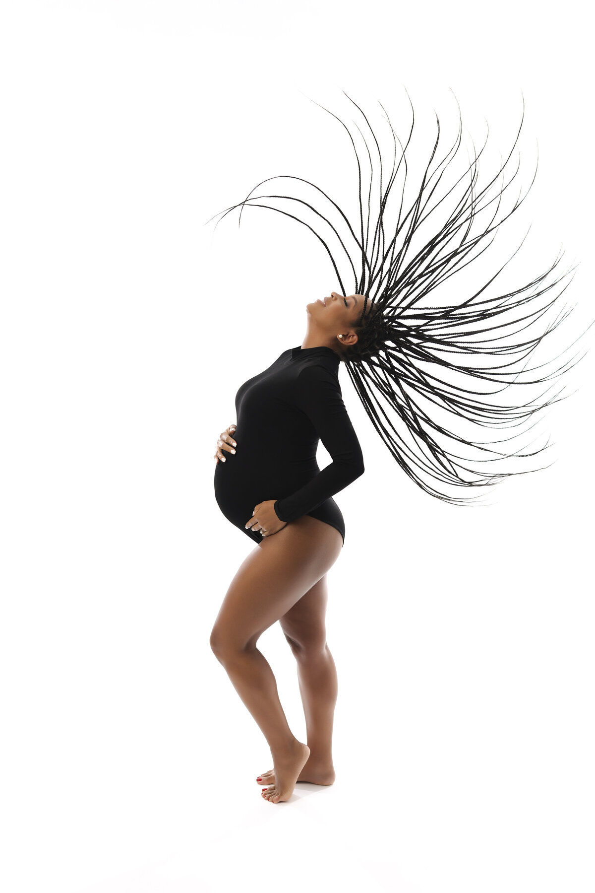 Maternity Photo of woman wearing black bodysuit