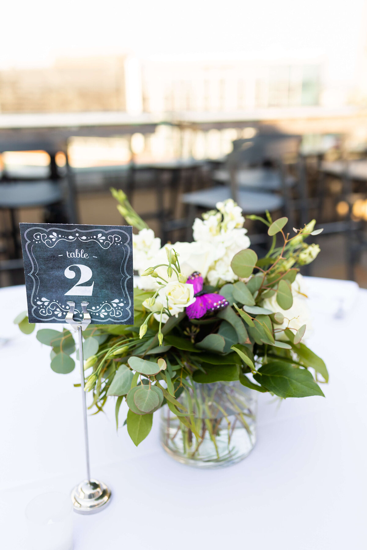 Wedding table number and floral centerpiece at The Aertson hotel, Nashville