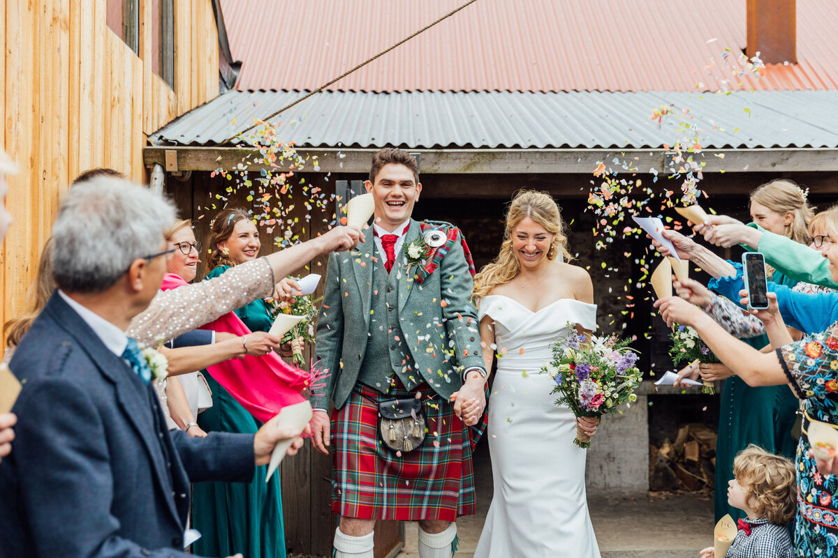 Confetti exit at The Free Company wedding